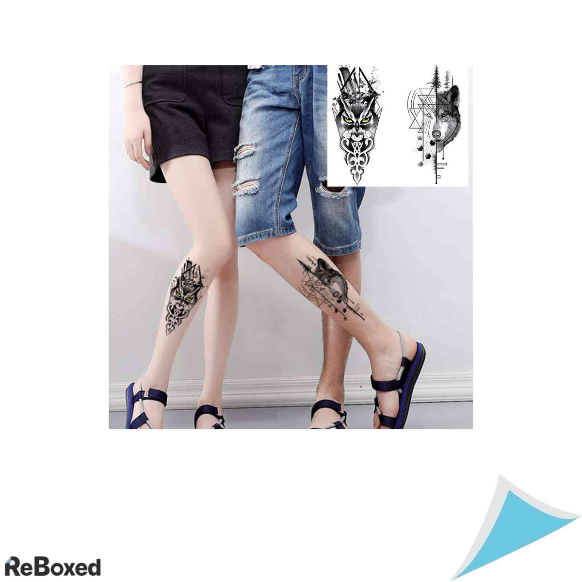 Set 10 Tatuaje Temporare Impermeabile TAFLY Modele Flori si Lupi Negru