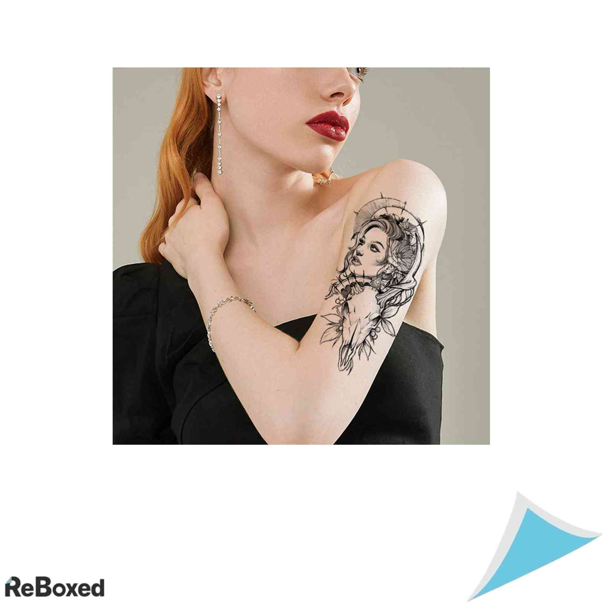 Set 10 Tatuaje Temporare Impermeabile TAFLY Modele Flori si Lupi Negru