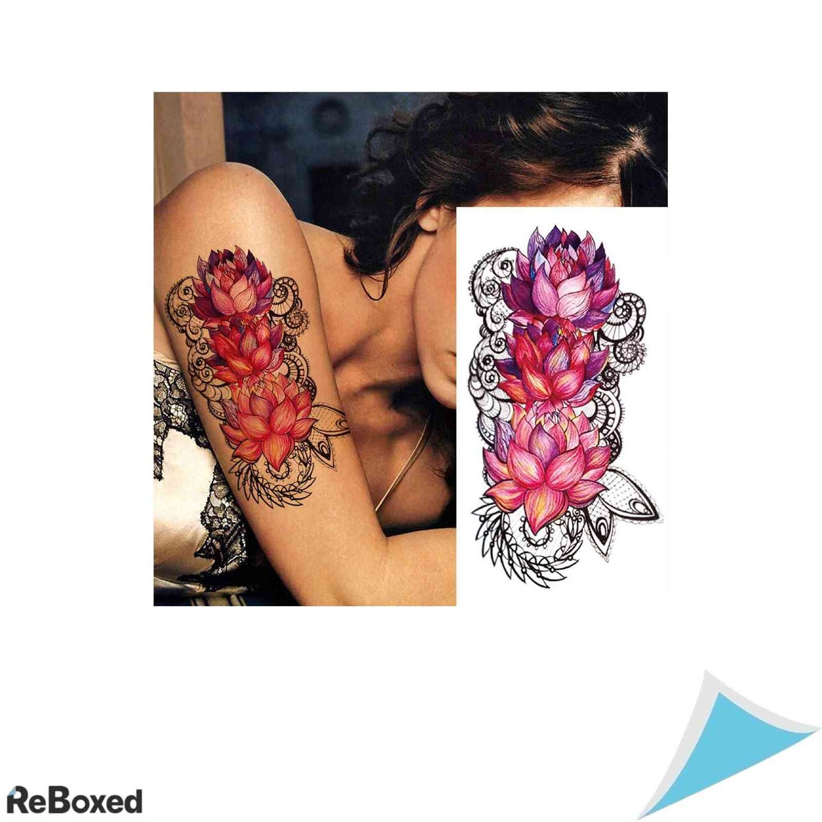 Set 10 Tatuaje Temporare Impermeabile TAFLY Modele Flori si Lupi Negru