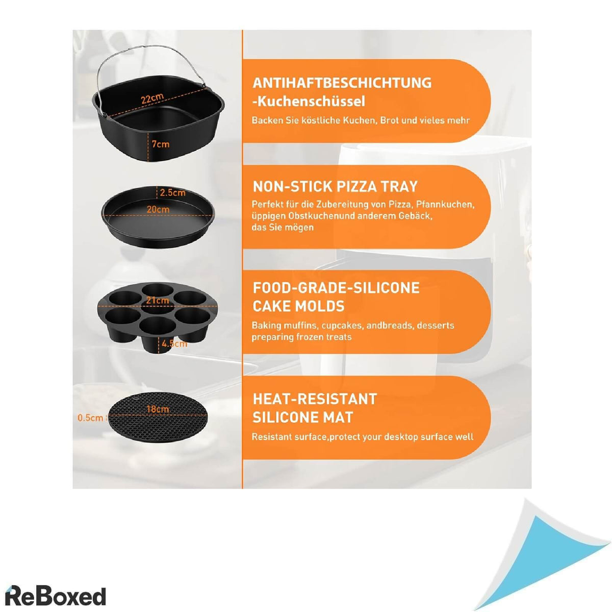 Set 11 Accesorii pentru Air Fryer 22 cm, Compatibil COSORI, Philips, Ninja, Cecotec, Russell Hobbs