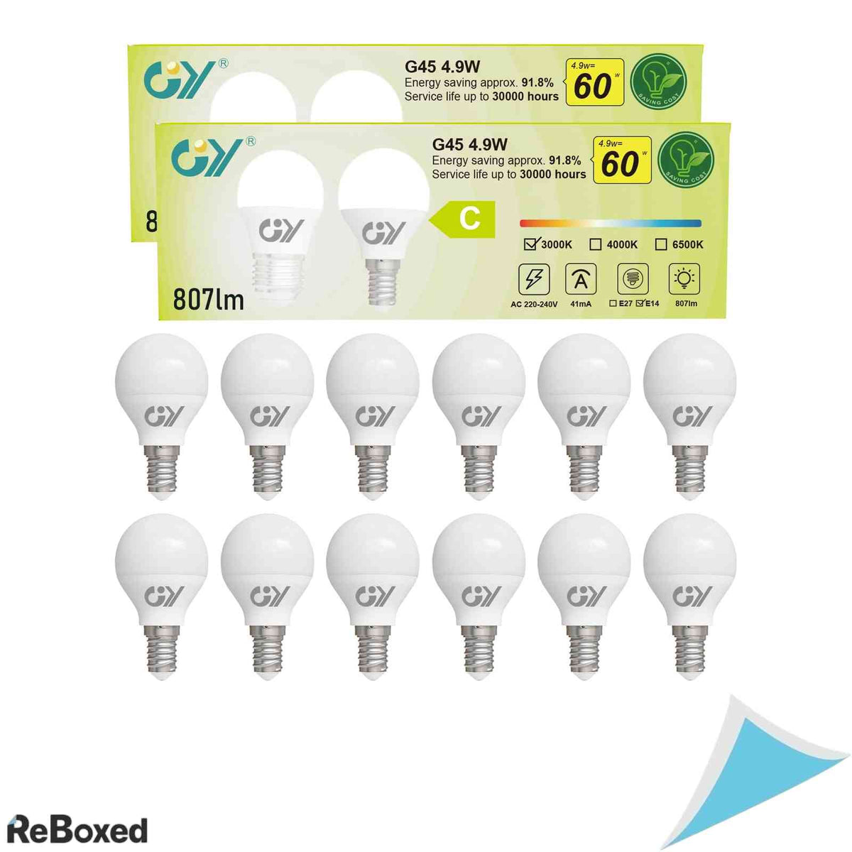 Set 12 Becuri LED GY E14 G45 P45 Putere 4.9W Echivalent 60W Lumina Calda 3000K 807 Lumeni Clasa Energetica C Nedimabil