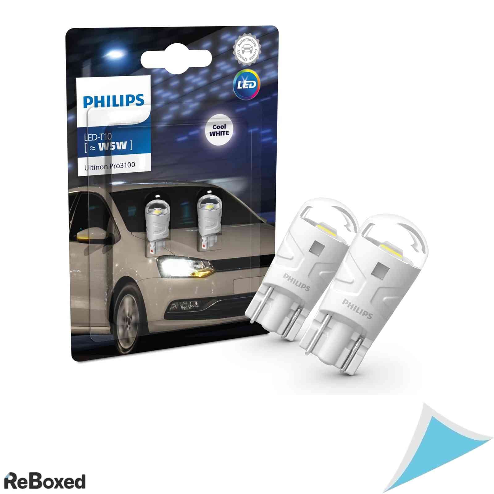 Set 2 becuri LED auto Philips Ultinon Pro3100 T10 W5W 6500K alb rece 12V