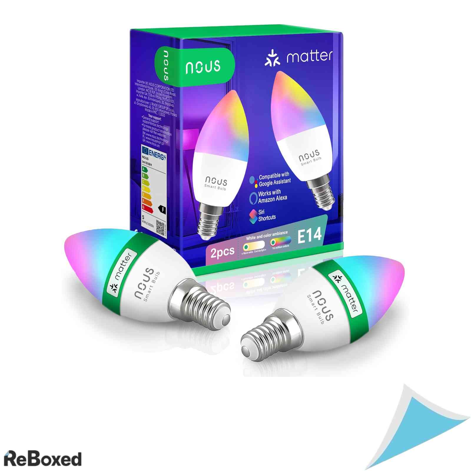Set 2 Becuri Smart LED NOUS P4 E14, RGB+CCT, Wi-Fi