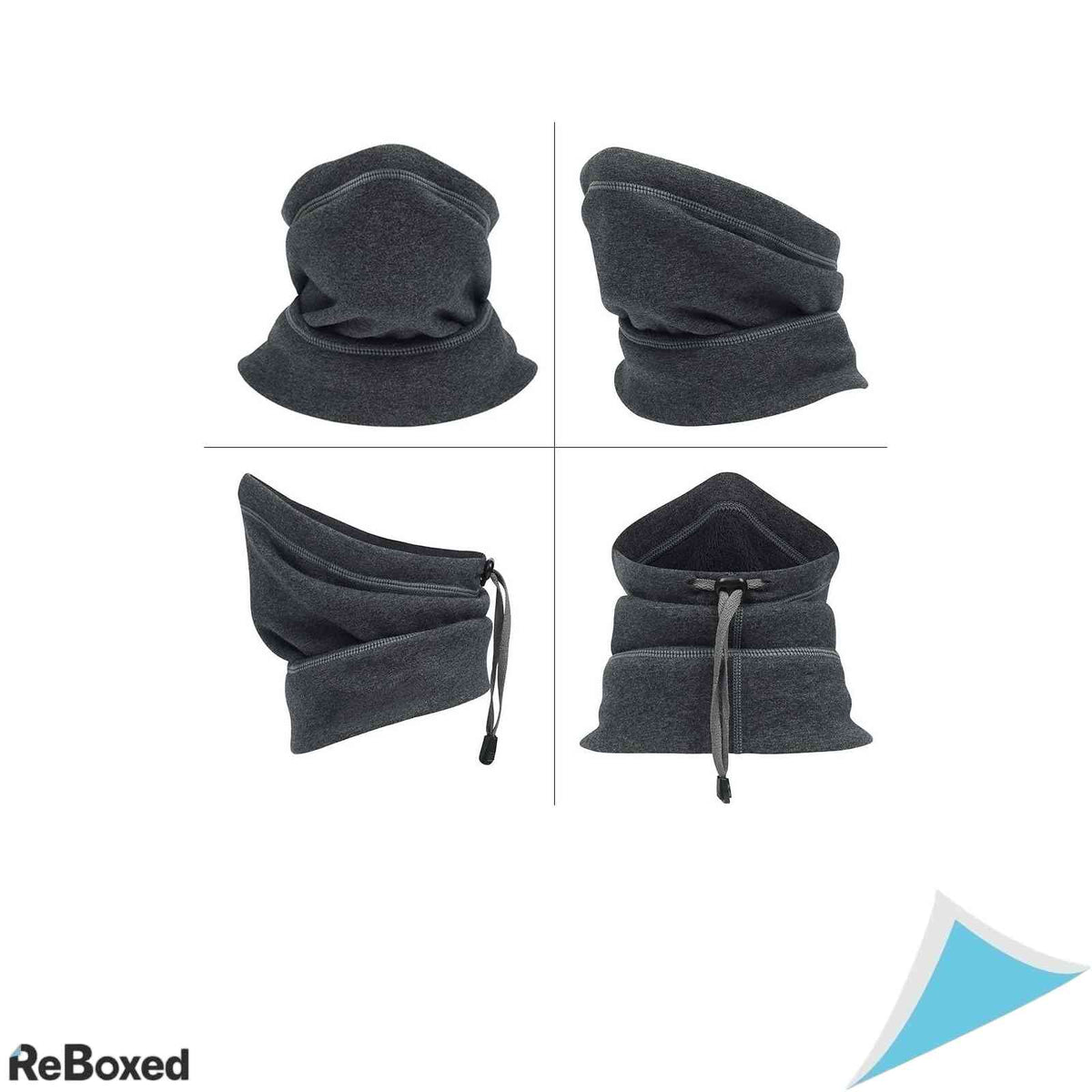 Set 2 Esarfe Multifunctionale Tip Guler Fleece cu Snur Reglabil Negru si Gri