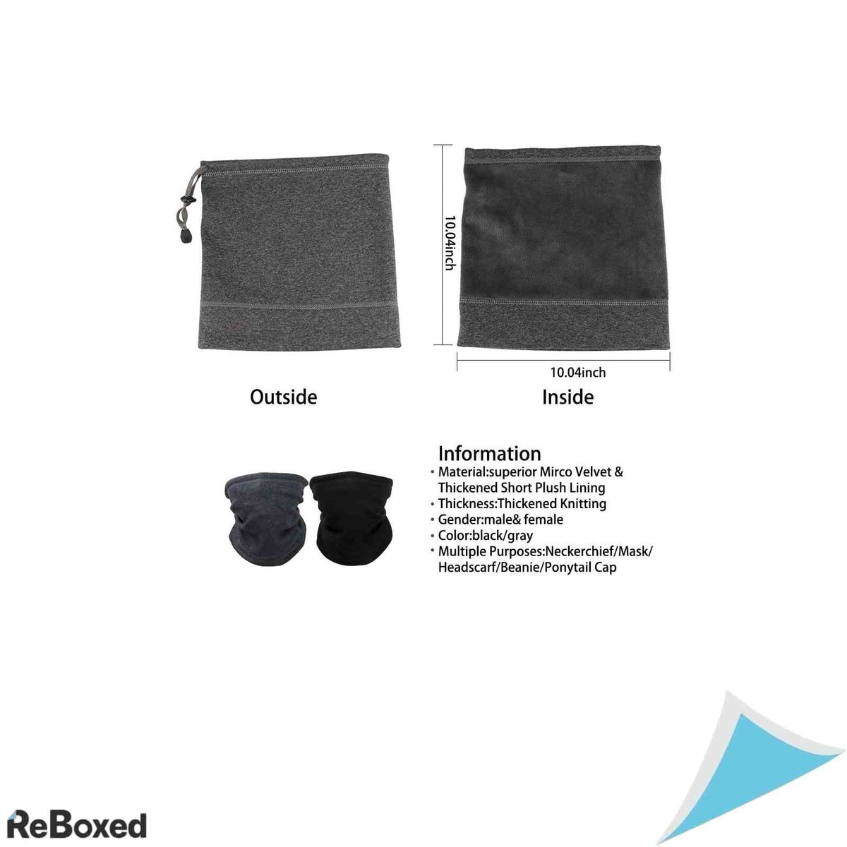 Set 2 Esarfe Multifunctionale Tip Guler Fleece cu Snur Reglabil Negru si Gri