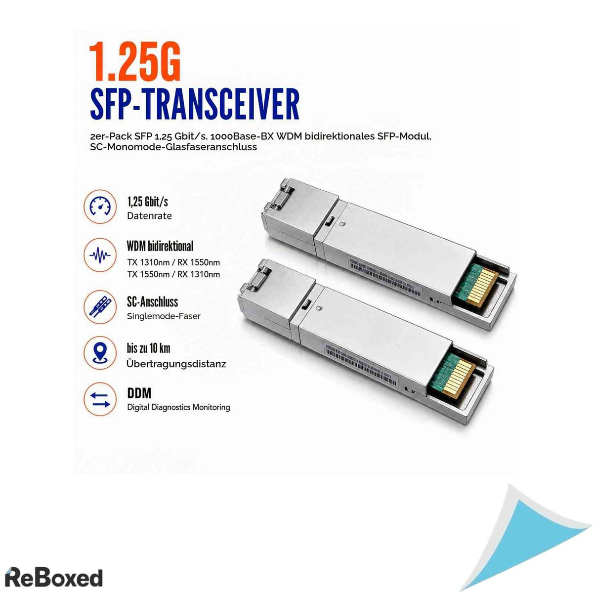 Set 2 Module SFP 1.25G Fibre Optic Elfcam, Singlemode SC, 1000Base-BX, DDM, 10km