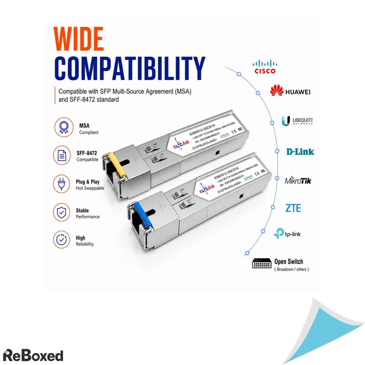 Set 2 Module SFP 1.25G Fibre Optic Elfcam, Singlemode SC, 1000Base-BX, DDM, 10km