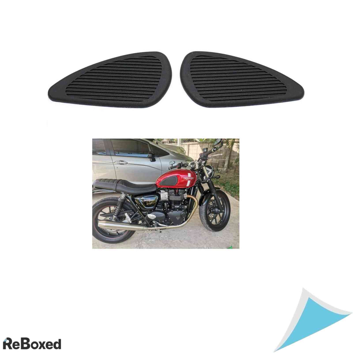 Set 2 protectii laterale rezervor moto evomosa, cauciuc autocolant, stil retro, Negru