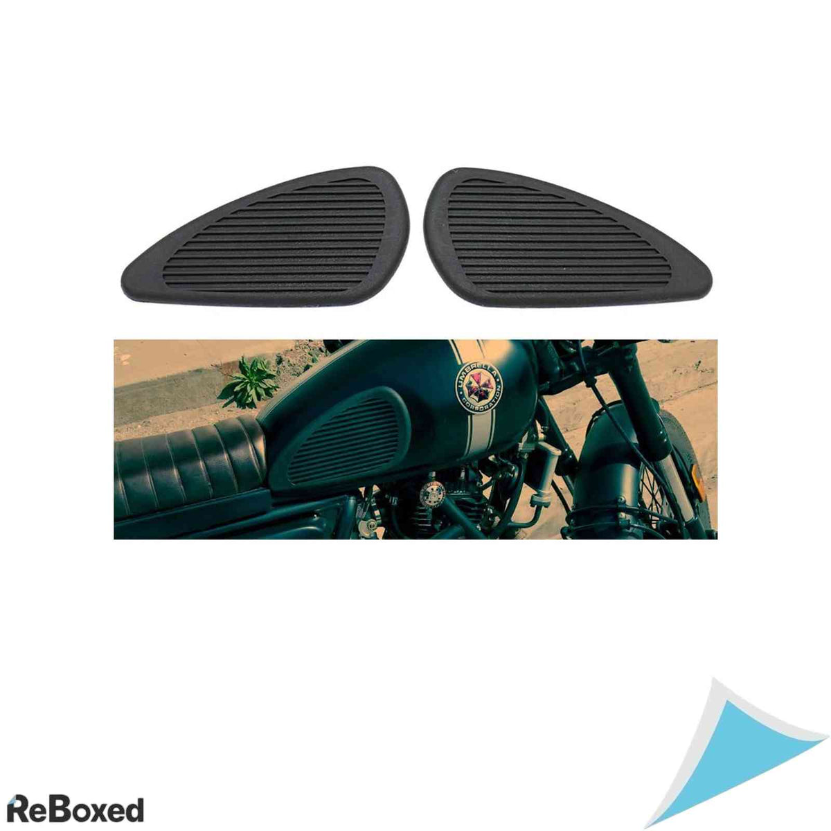 Set 2 protectii laterale rezervor moto evomosa, cauciuc autocolant, stil retro, Negru