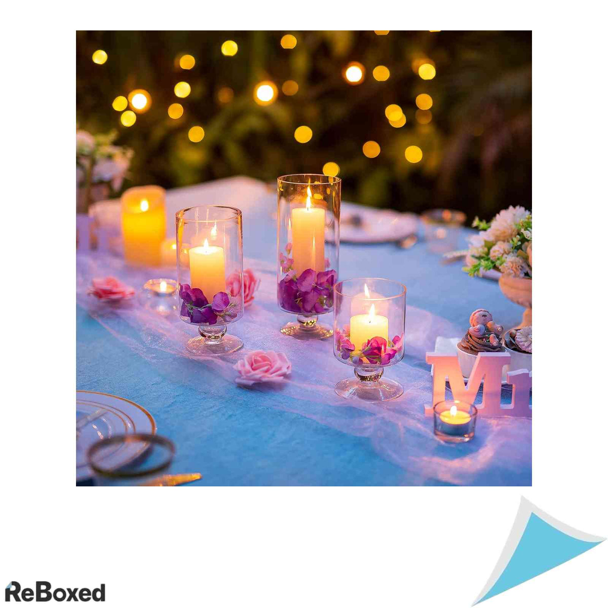 Set 3 Suporturi Lumanare si Vaze Sticla Transparenta Nuptio Inaltimi Diferite Design cu Picior Scurt pentru Lumanari Stalp si Flori Decor Nunta Evenimente