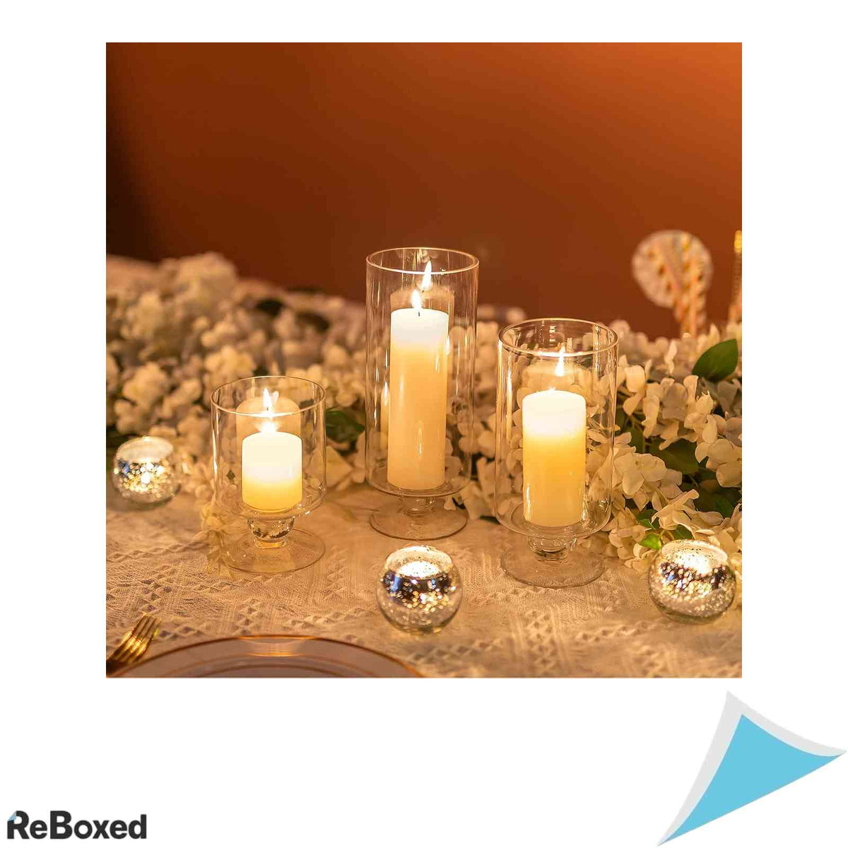 Set 3 Suporturi Lumanare si Vaze Sticla Transparenta Nuptio Inaltimi Diferite Design cu Picior Scurt pentru Lumanari Stalp si Flori Decor Nunta Evenimente