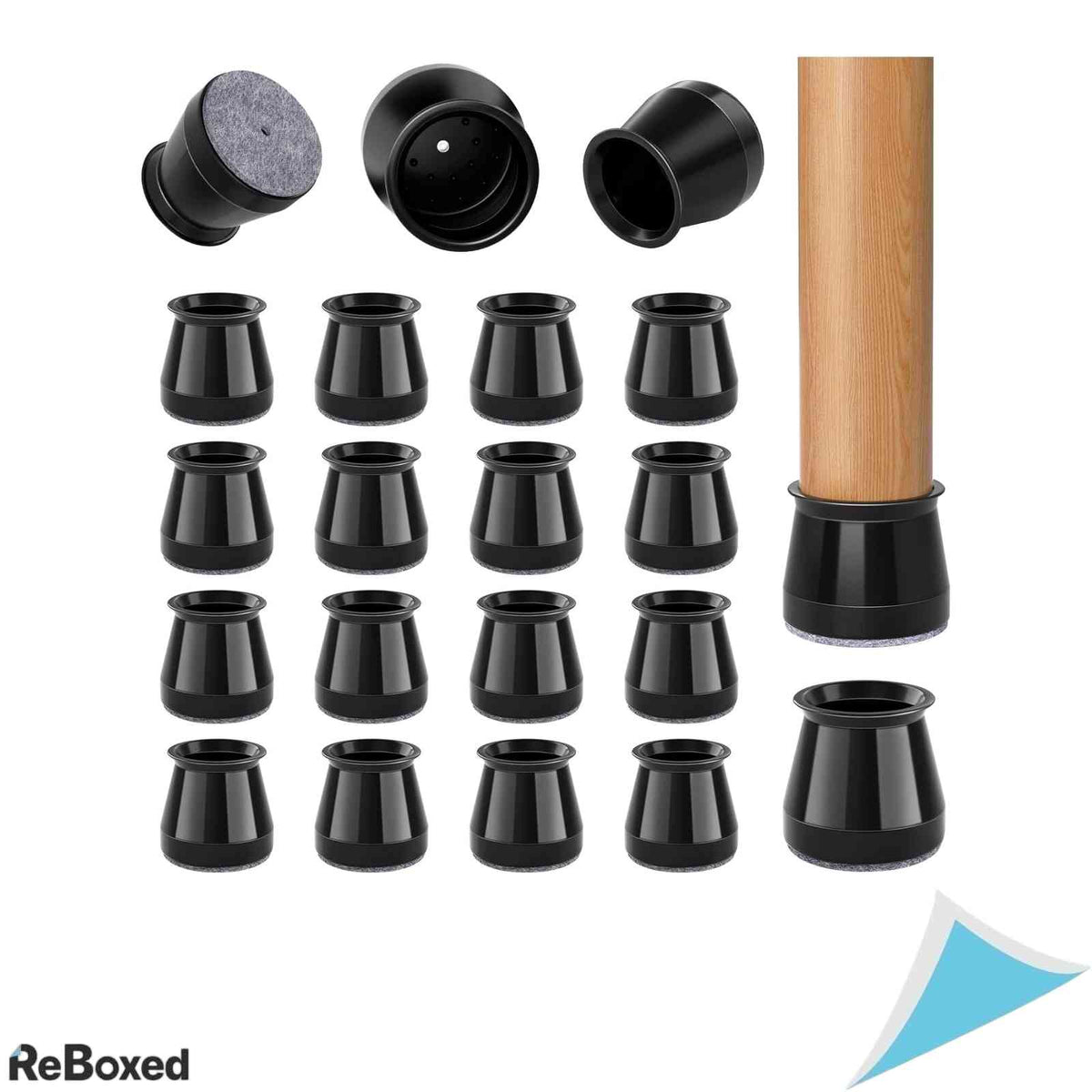 Set 32 protectii din silicon cu pasla pentru picioare scaun GICUNK, diametru 23-32 mm, Negru