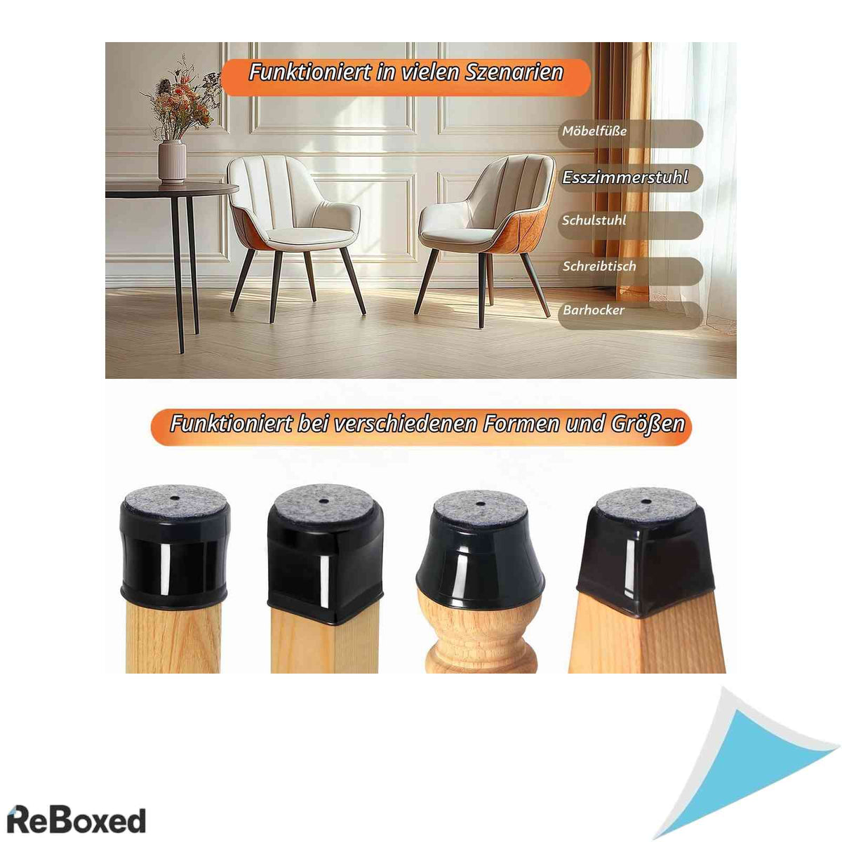 Set 32 protectii din silicon cu pasla pentru picioare scaun GICUNK, diametru 23-32 mm, Negru
