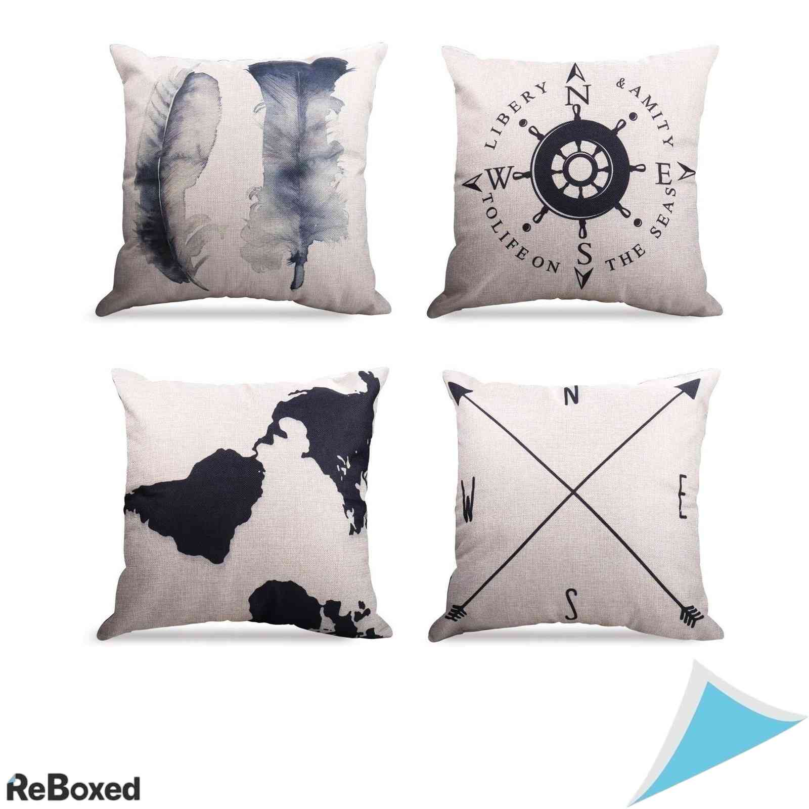 Set 4 Huse Decorative pentru Perne 50x50 cm Pattern Geometric Bumbac si In cu Fermoar Ascuns