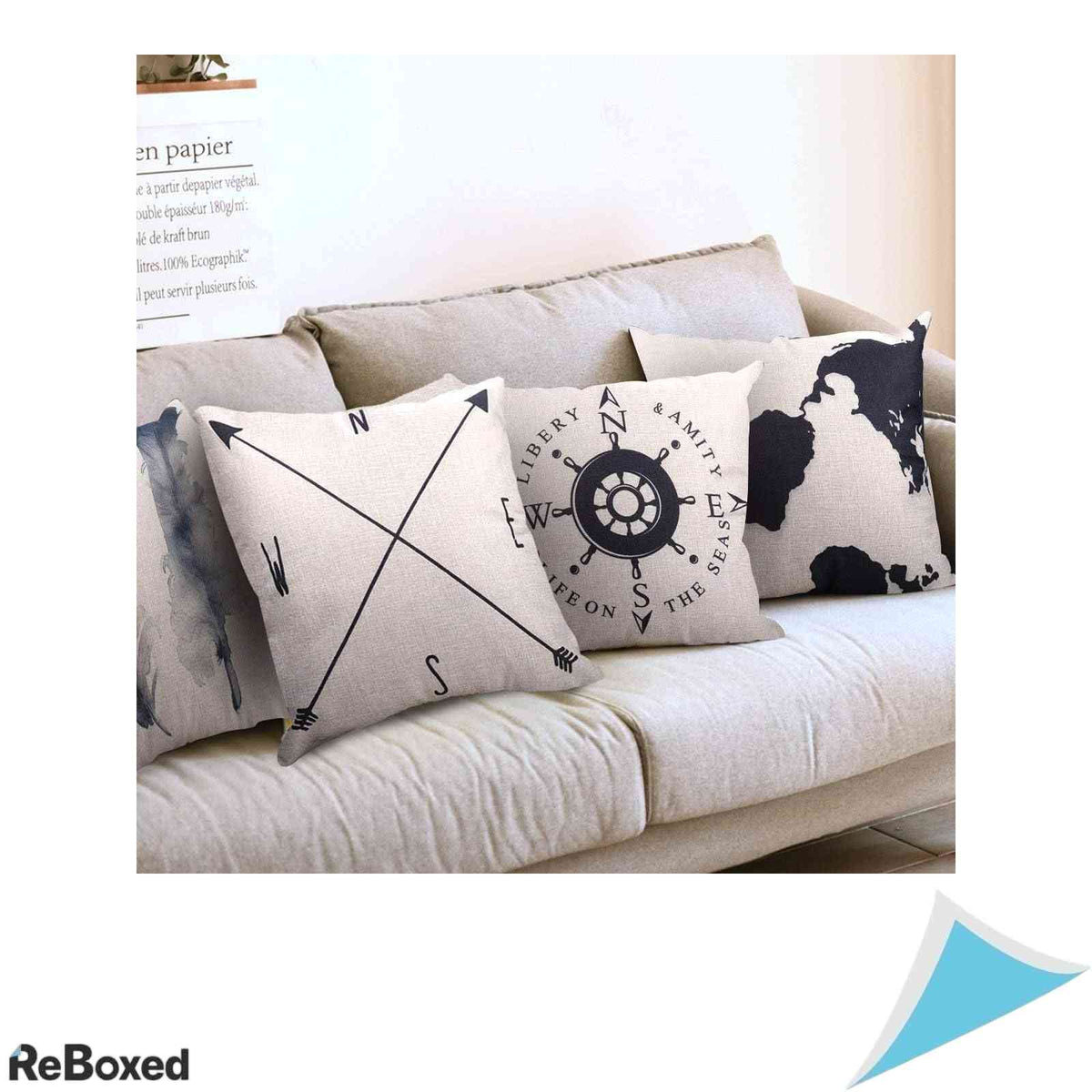 Set 4 Huse Decorative pentru Perne 50x50 cm Pattern Geometric Bumbac si In cu Fermoar Ascuns