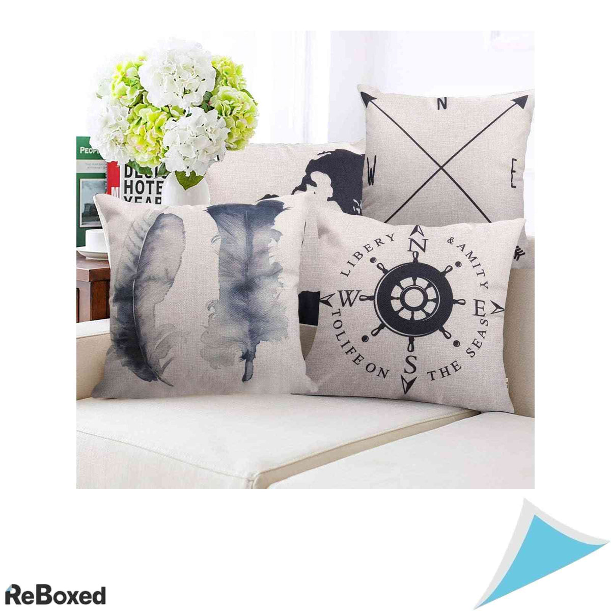 Set 4 Huse Decorative pentru Perne 50x50 cm Pattern Geometric Bumbac si In cu Fermoar Ascuns