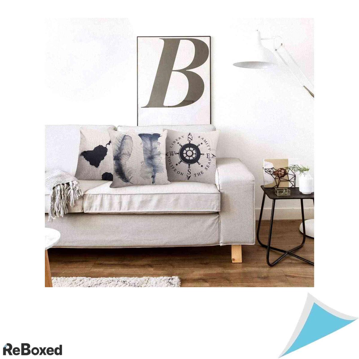 Set 4 Huse Decorative pentru Perne 50x50 cm Pattern Geometric Bumbac si In cu Fermoar Ascuns