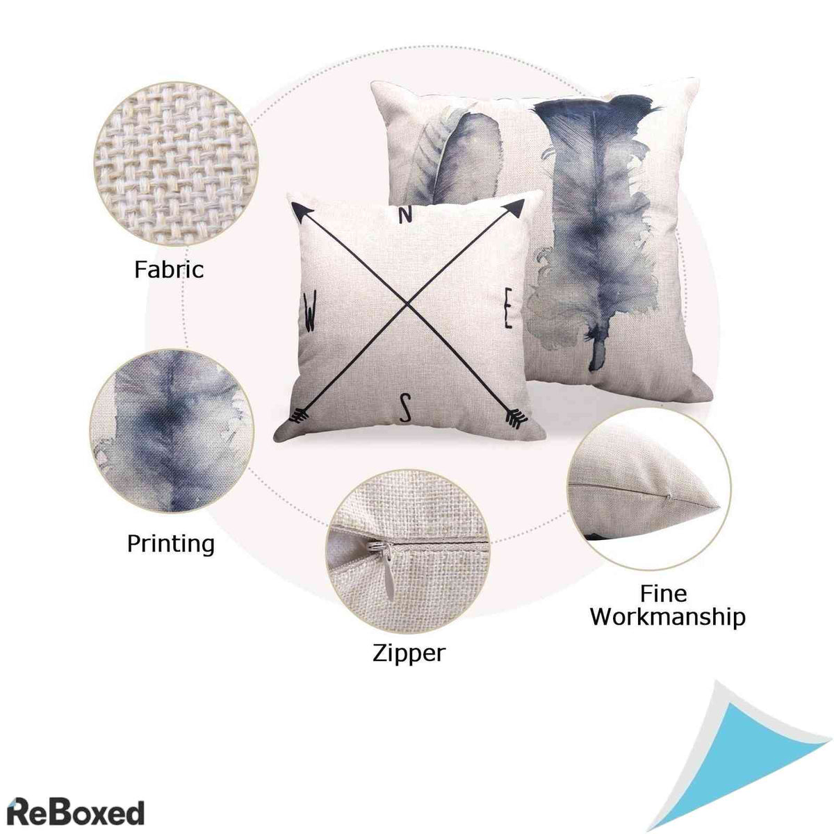 Set 4 Huse Decorative pentru Perne 50x50 cm Pattern Geometric Bumbac si In cu Fermoar Ascuns
