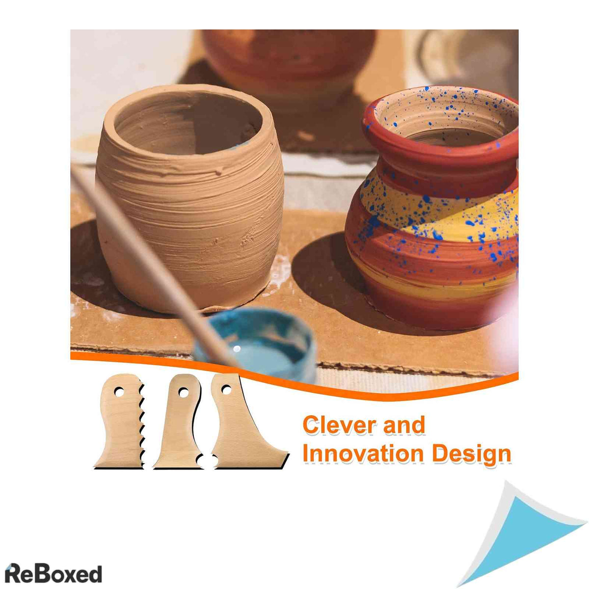 Set 4 Instrumente Modelaj Ceramica si Lut sourcing map din Lemn de Fag