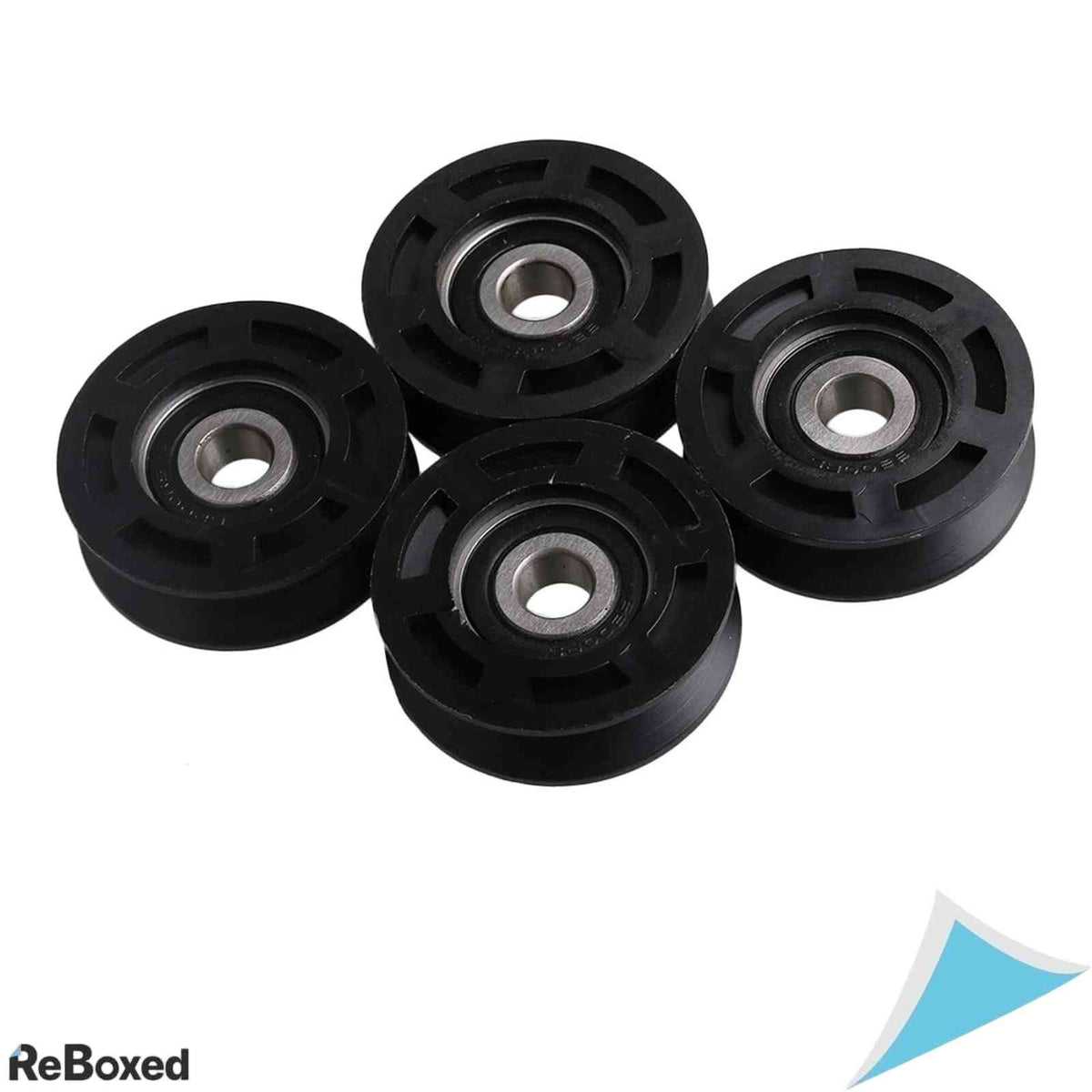 Set 4 roti ghidaj din plastic POM Yibuy cu rulment 6200ZZ profil V, 50x10x16 mm