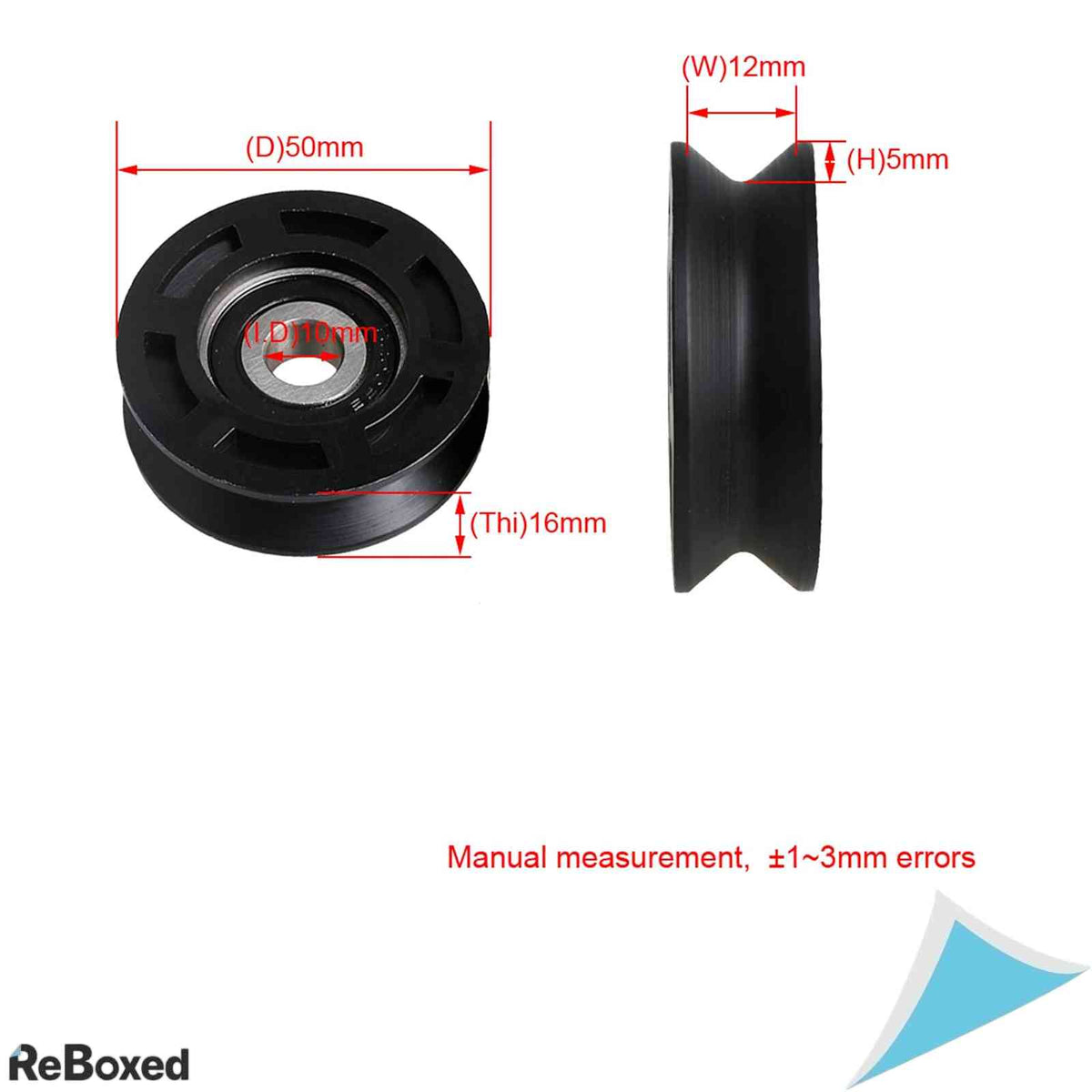 Set 4 roti ghidaj din plastic POM Yibuy cu rulment 6200ZZ profil V, 50x10x16 mm