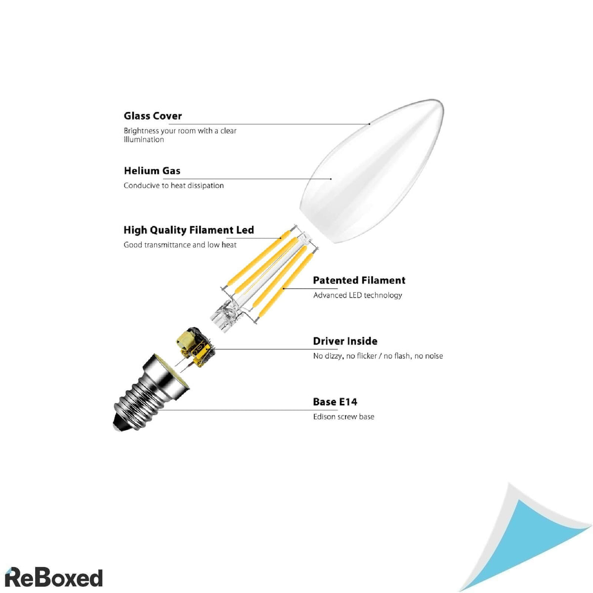 Set 6 Becuri LED Filament LVWIT E14 C35, 4W, 470 lm, 2700K Alb Cald