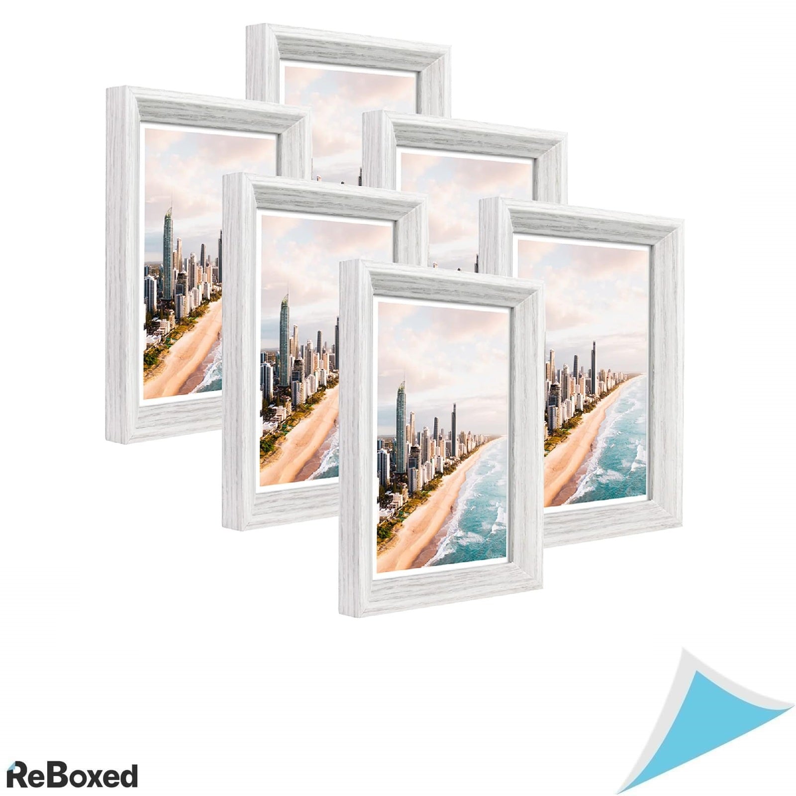 Set 6 Rame Foto Metrekey 18x13 cm – Alb, Sticla Reală, Lemn MDF, Pentru Perete sau Birou