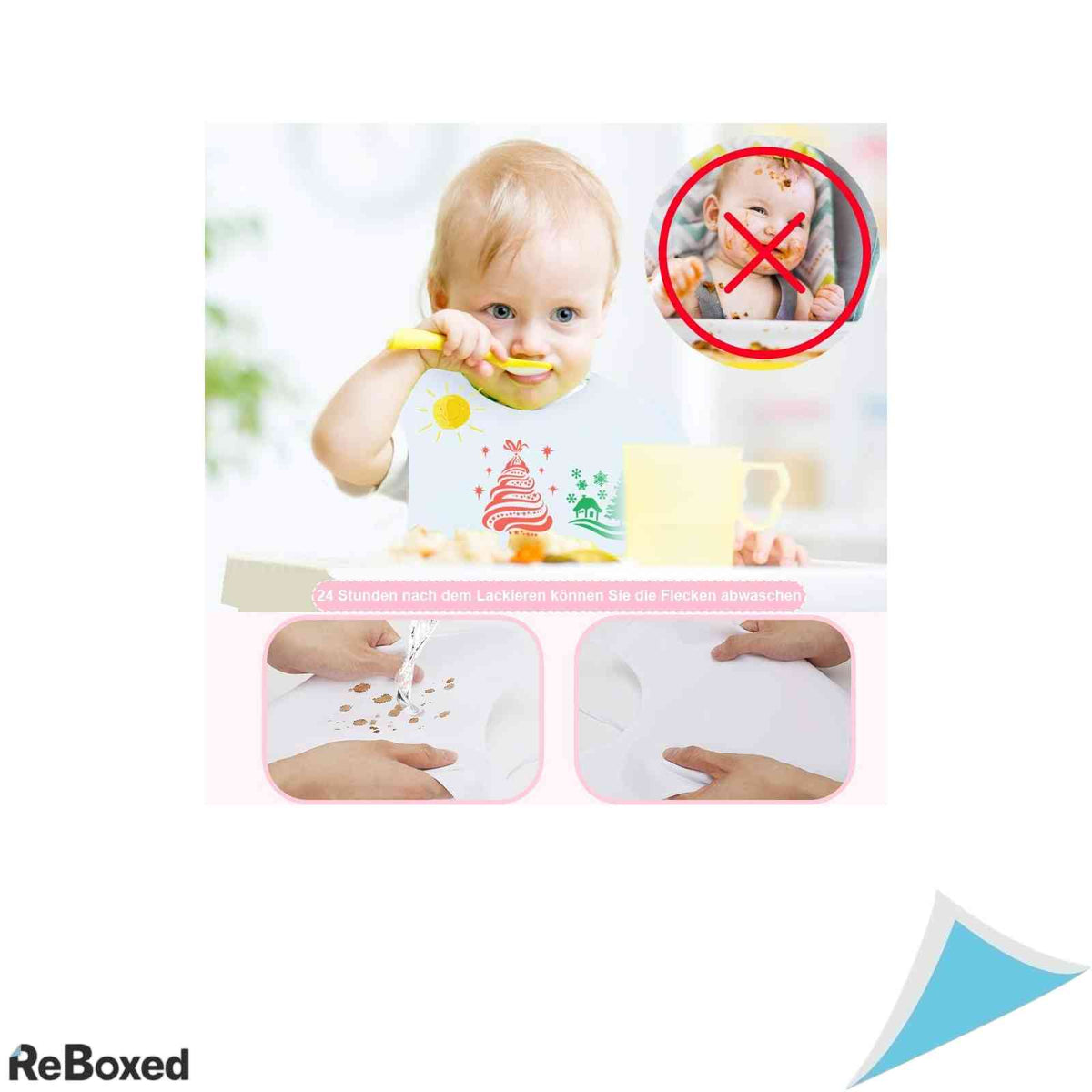 Set 15 Bavete Albe pentru Pictat Aitere 26x30 cm cu 12 Carioci Textile si 3 Sabloane Impermeabile Cadou Baby Shower