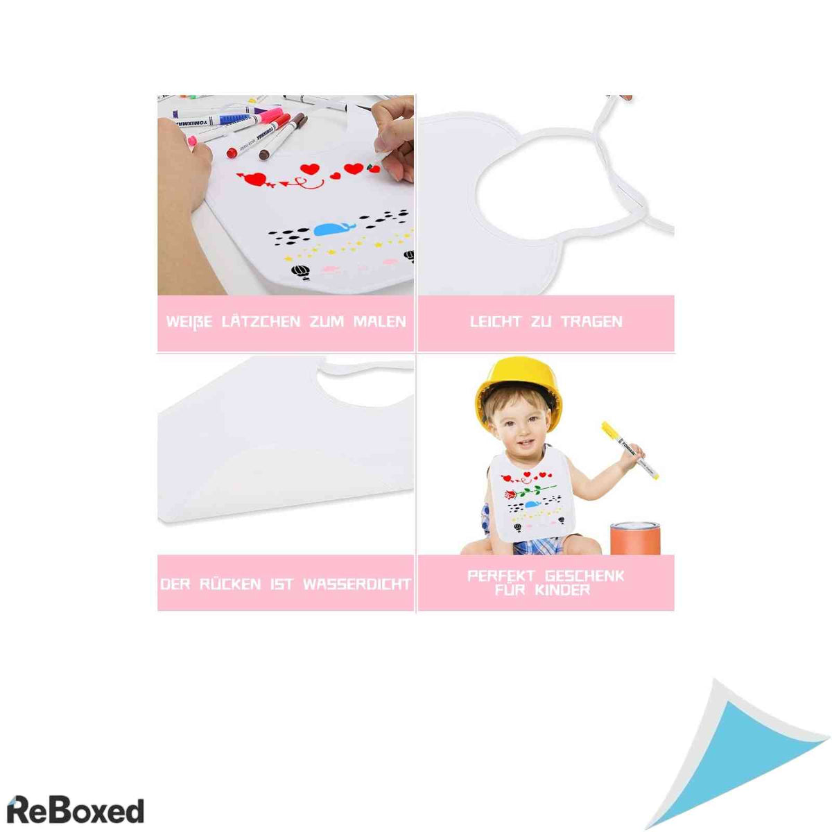 Set 15 Bavete Albe pentru Pictat Aitere 26x30 cm cu 12 Carioci Textile si 3 Sabloane Impermeabile Cadou Baby Shower