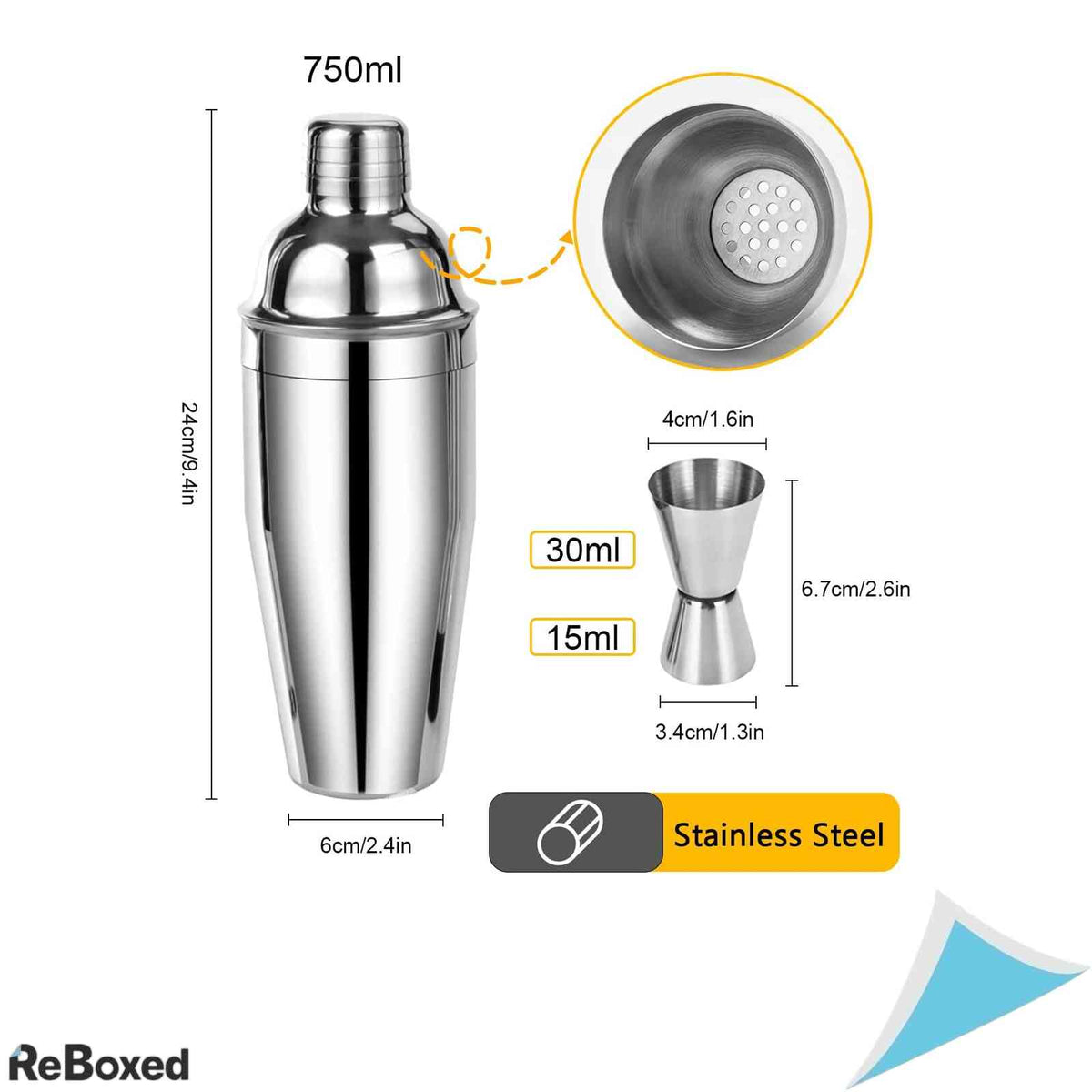 Set Cocktail 9 Piese LIVEHITOP Shaker Boston 750ml Inox Ingestie Lingura Masura Strecuratoare Cleste Gheata si Retete Argintiu