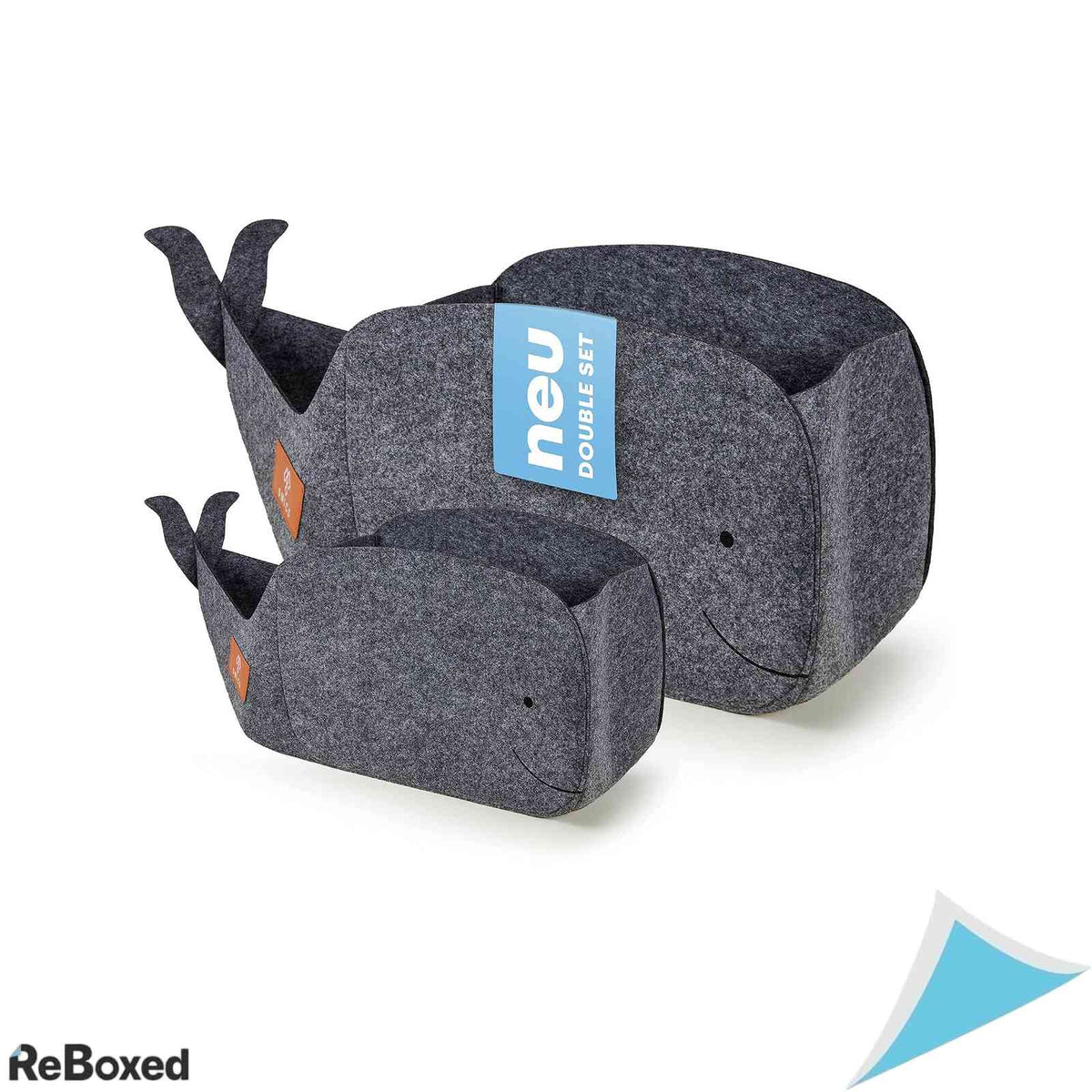 Set 2 Cuti Depozitare Jucarii din Fetru 7L si 15L Model Balena Compatibil Raft Kallax Pliabile