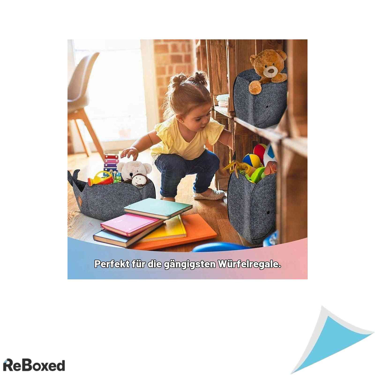 Set 2 Cuti Depozitare Jucarii din Fetru 7L si 15L Model Balena Compatibil Raft Kallax Pliabile