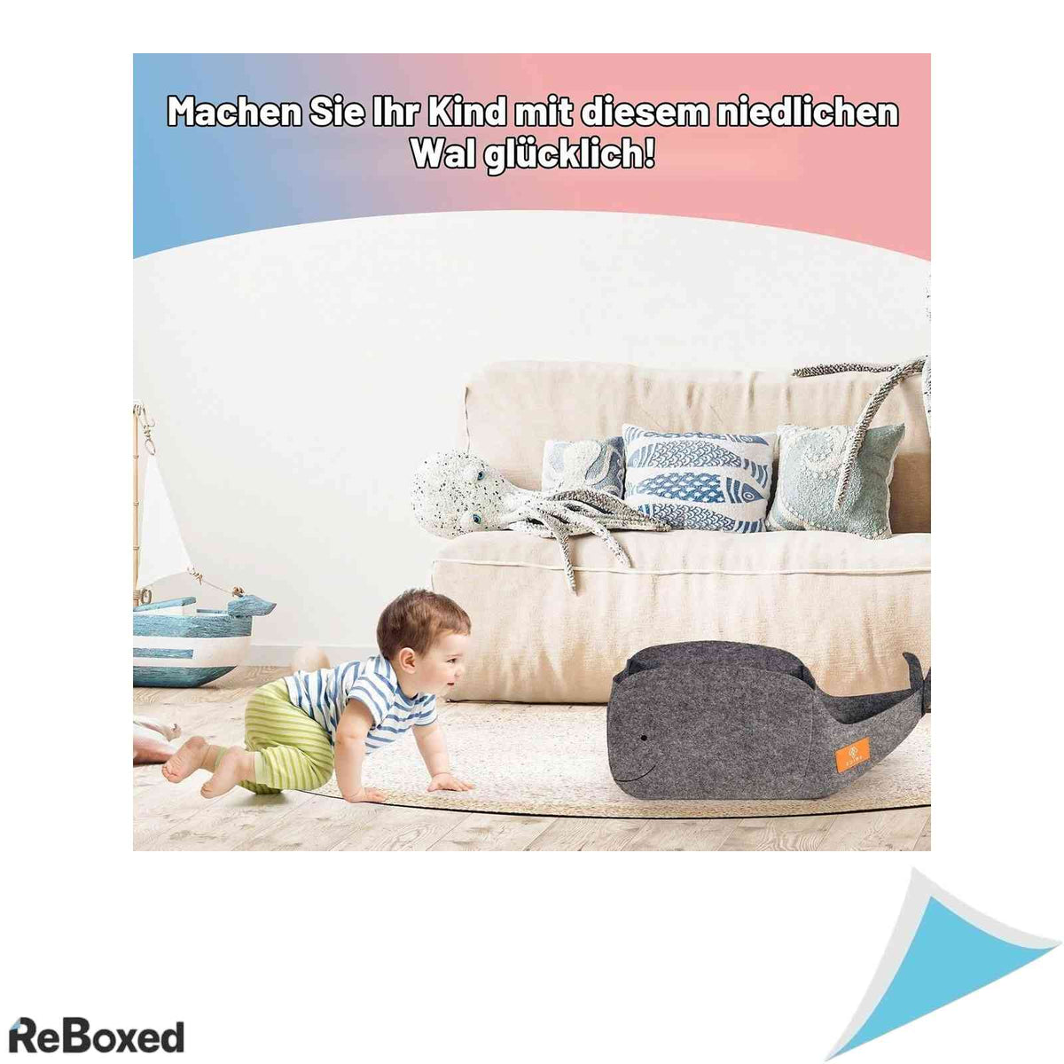 Set 2 Cuti Depozitare Jucarii din Fetru 7L si 15L Model Balena Compatibil Raft Kallax Pliabile