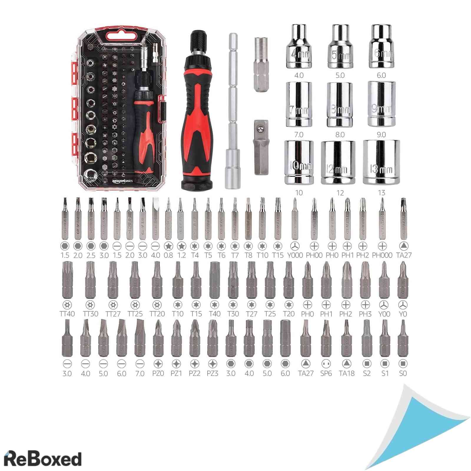 Set de scule 73 piese Amazon Basics, surubelnita cu clichet si biti de precizie pentru electronice, chei tubulare