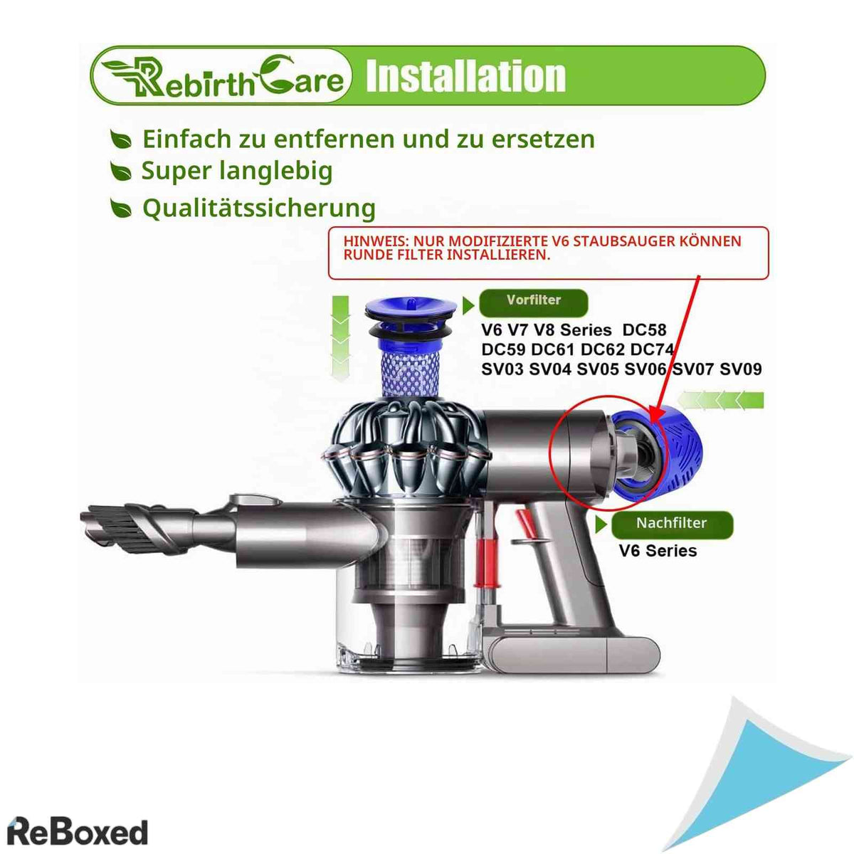 Set 2 Filtre Pre-Motor si 2 Filtre Post-Motor HEPA Rebirthcare pentru Dyson V6 DC59 DC62 cu Perie Curatare