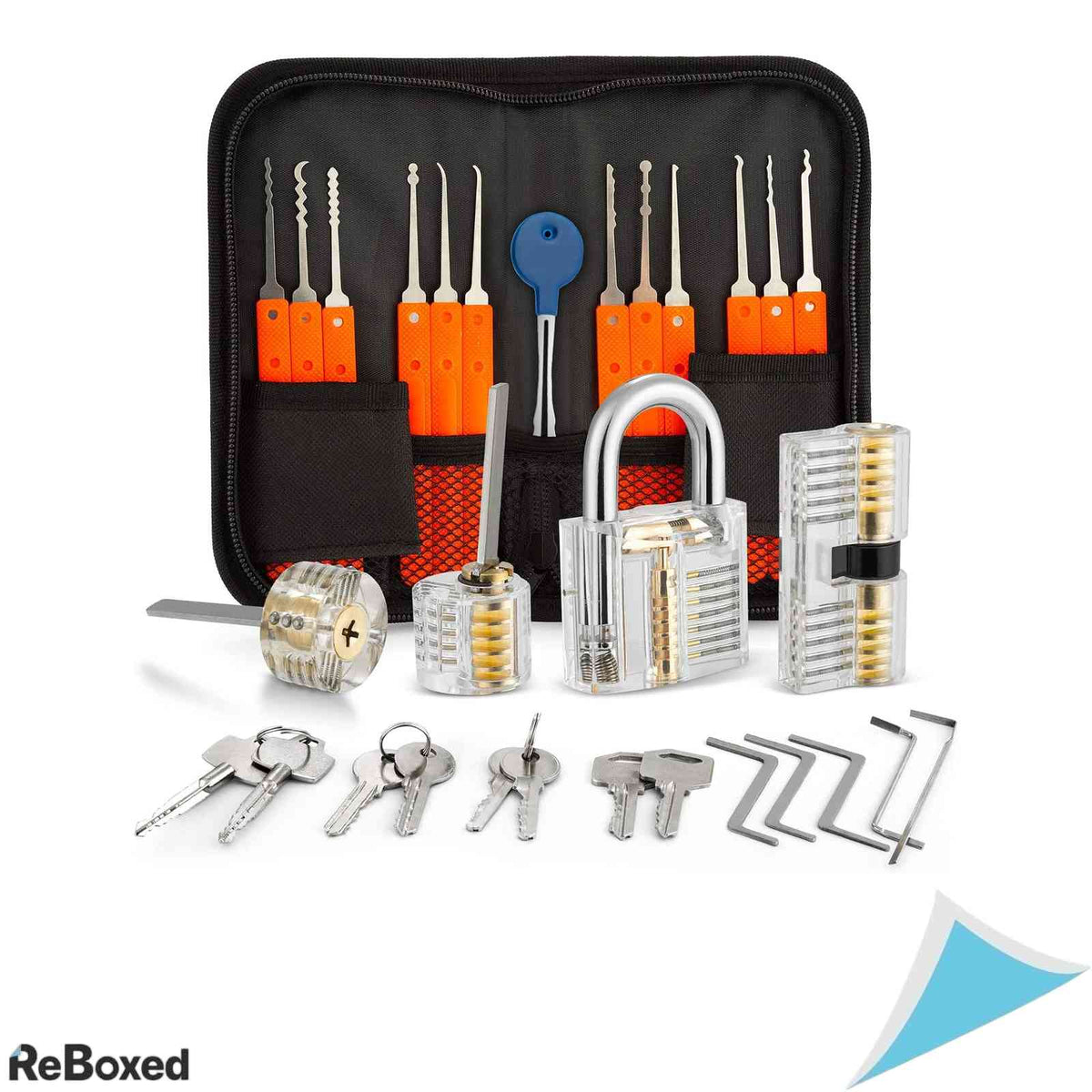 Set Complet de Pick-uri pentru Incuietori, 18 Piese, cu 4 Lacate Transparente de Antrenament