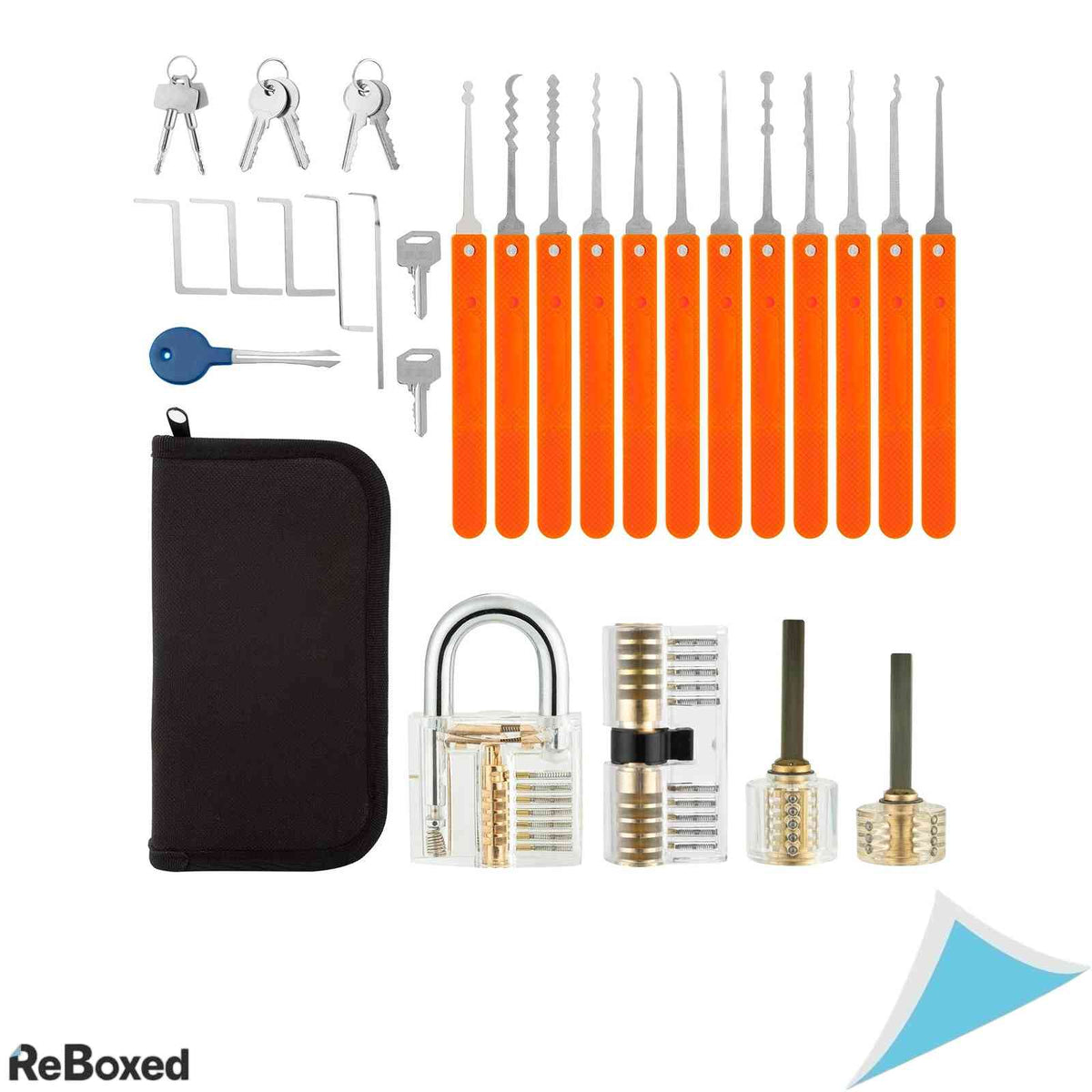 Set Complet de Pick-uri pentru Incuietori, 18 Piese, cu 4 Lacate Transparente de Antrenament