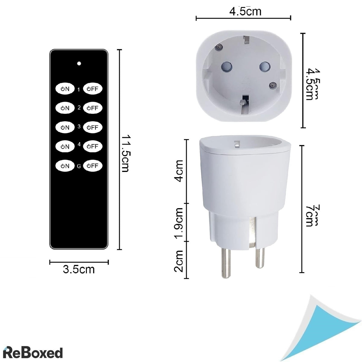 Set prize cu telecomanda Sonsonai – 5 prize + 2 telecomenzi, 70 m raza, 2300W, programabile, protectie la supratensiune