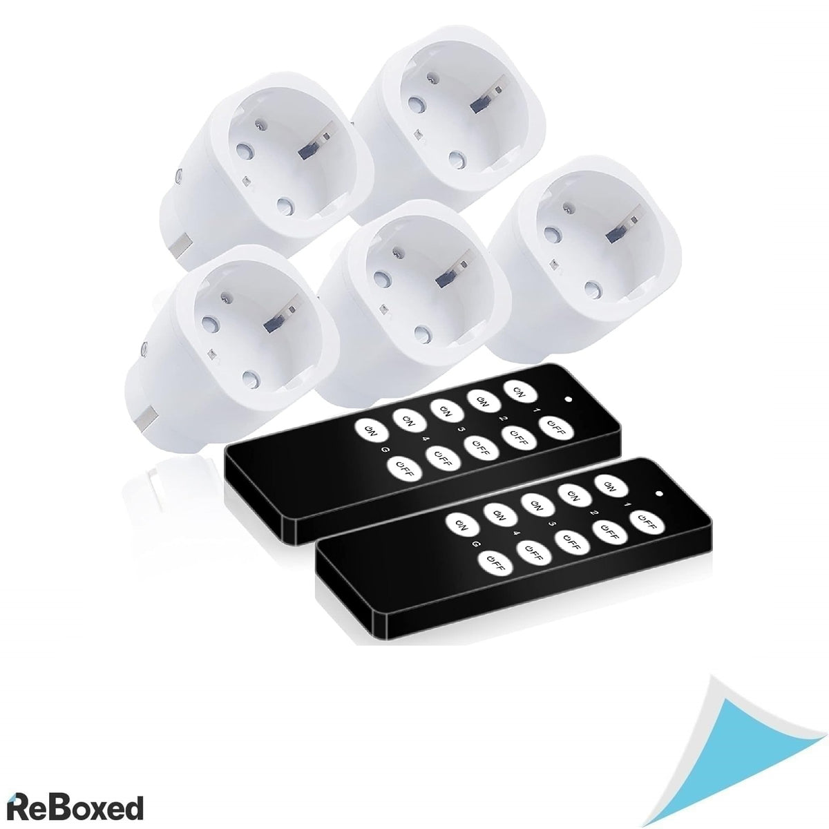 Set prize cu telecomanda Sonsonai – 5 prize + 2 telecomenzi, 70 m raza, 2300W, programabile, protectie la supratensiune