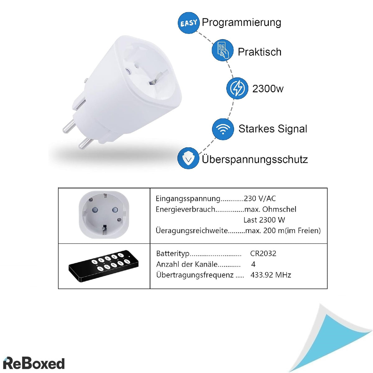 Set prize cu telecomanda Sonsonai – 5 prize + 2 telecomenzi, 70 m raza, 2300W, programabile, protectie la supratensiune