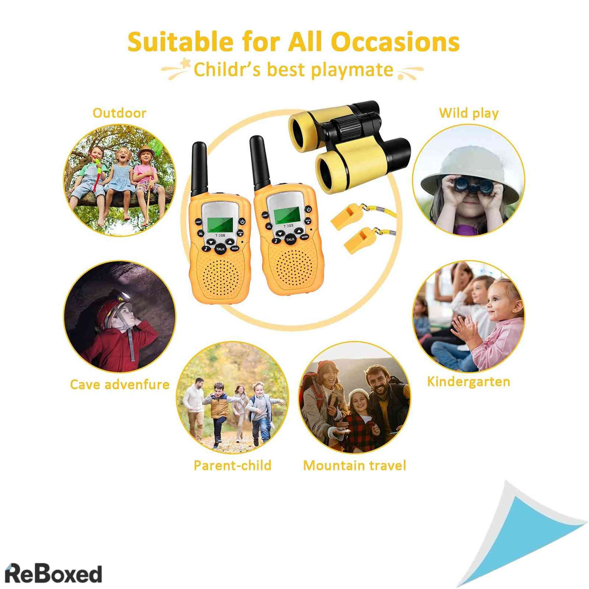 Set Telscoape si Statii Radio pentru Copii Joyoldelf, 2 Walkie Talkie PMR446, Binoclu, Fluier, Geanta Transport