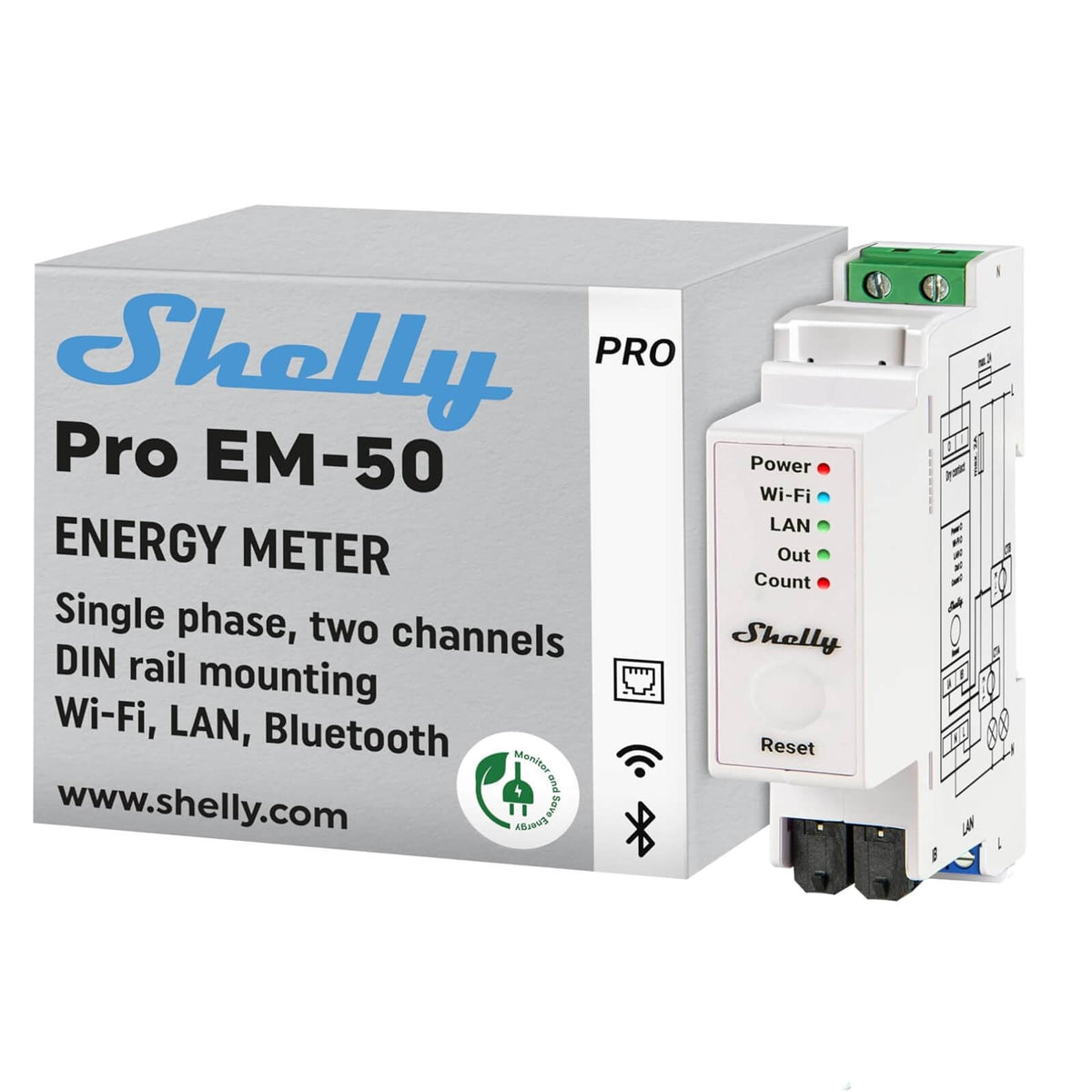 Shelly Pro EM-50 Contor Inteligent 2x clamps 50A