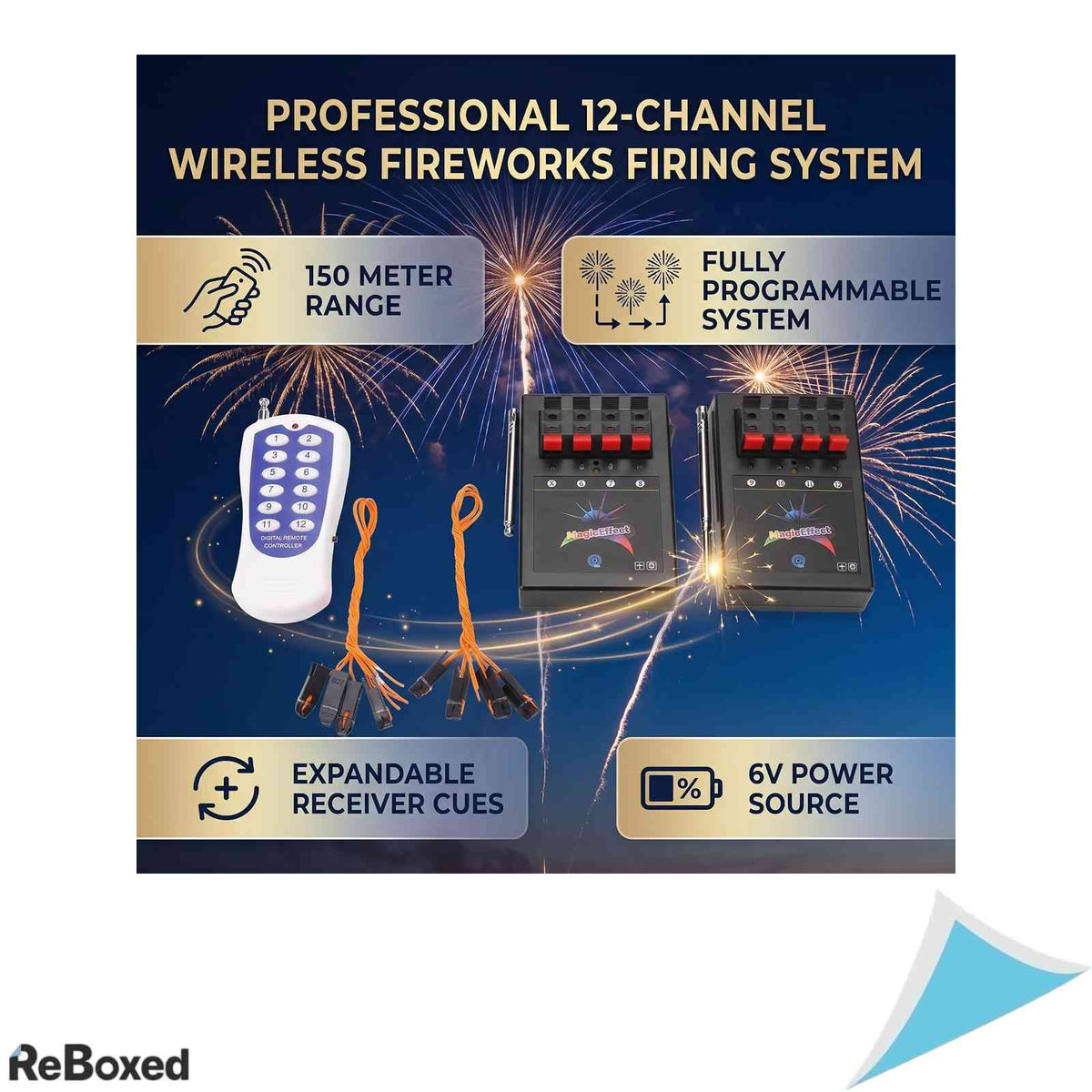 Sistem radio wireless pentru aprinderea artificiilor, cu telecomanda 12 canale si 2 receptoare