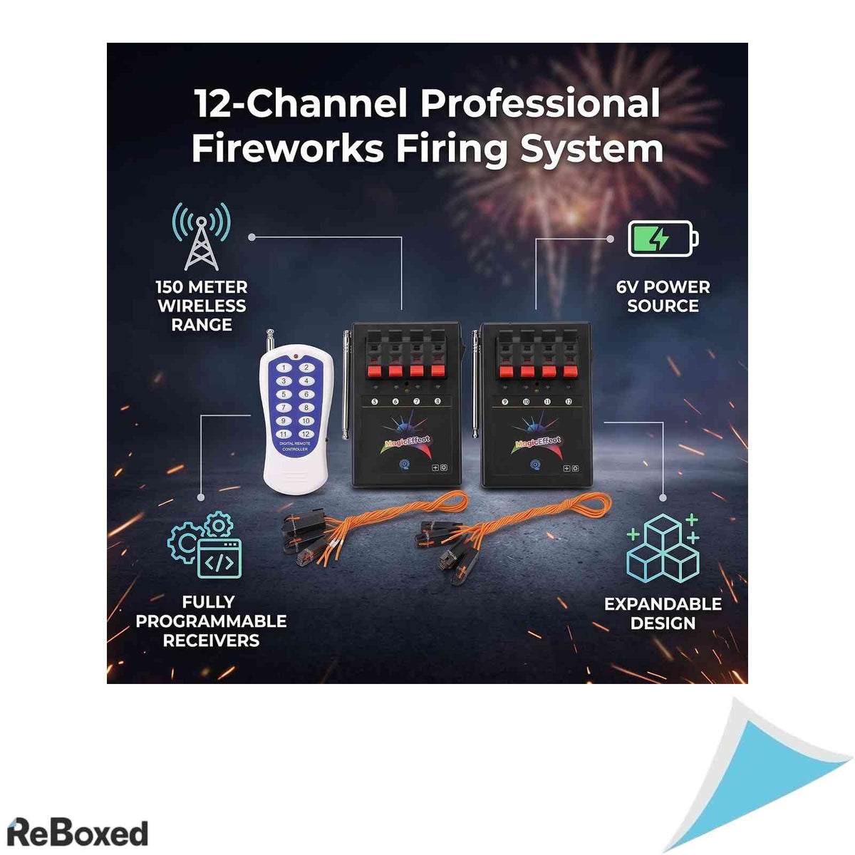 Sistem radio wireless pentru aprinderea artificiilor, cu telecomanda 12 canale si 2 receptoare