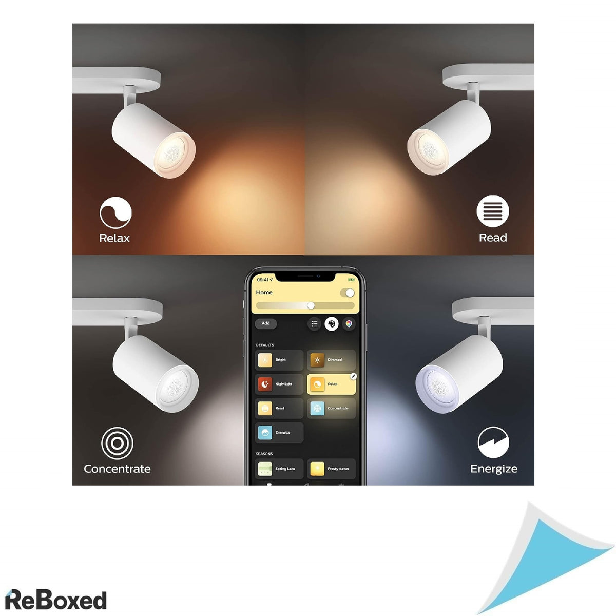 Spot LED inteligent Philips Hue Fugato –  Bluetooth, Alexa, Google Assistant, Apple HomeKit – alb, montaj tavan (GU10)