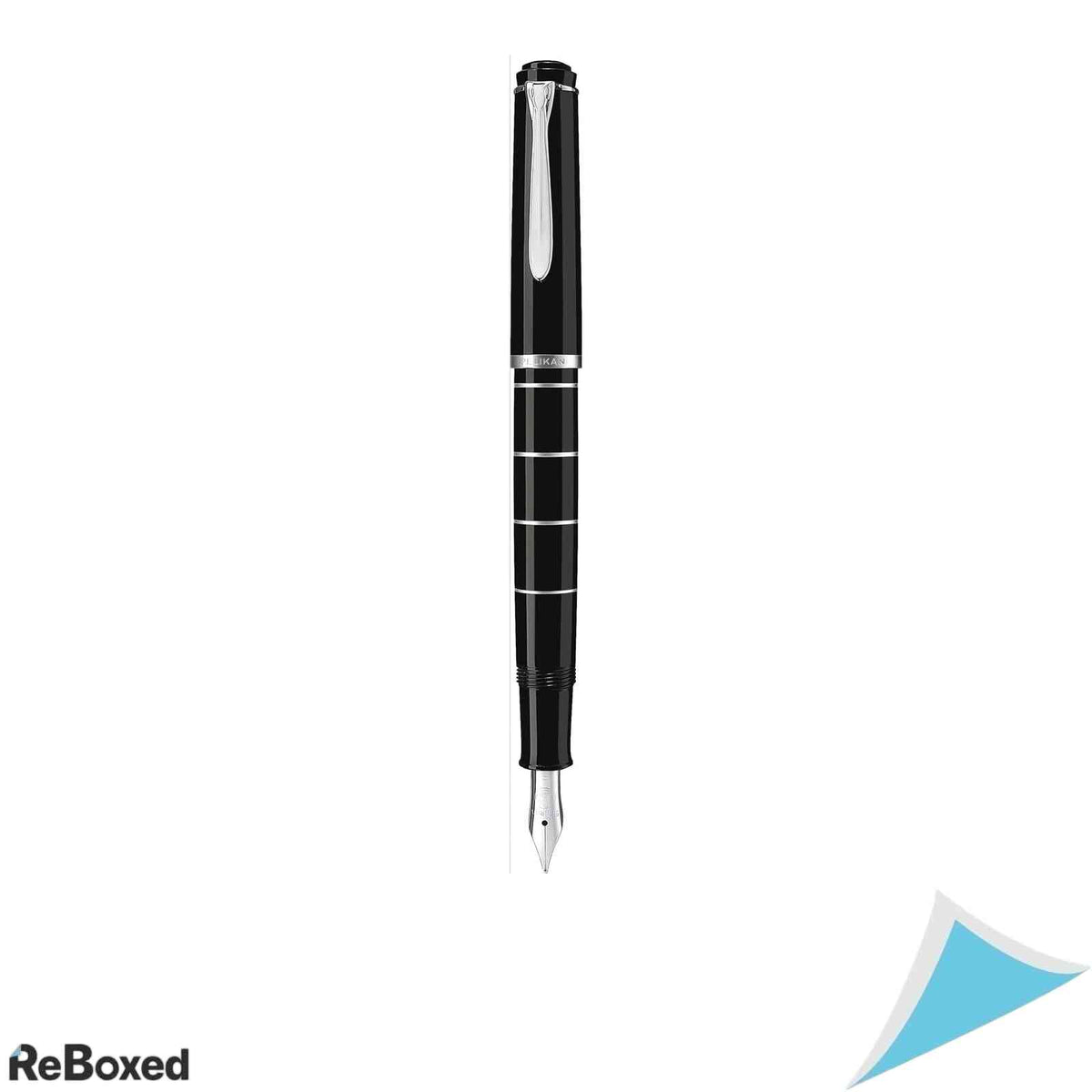 Stilou cu Piston Pelikan Classic M215 Inele Cromate Penita din Otel Inoxidabil Slefuit Marime B Negru Argintiu