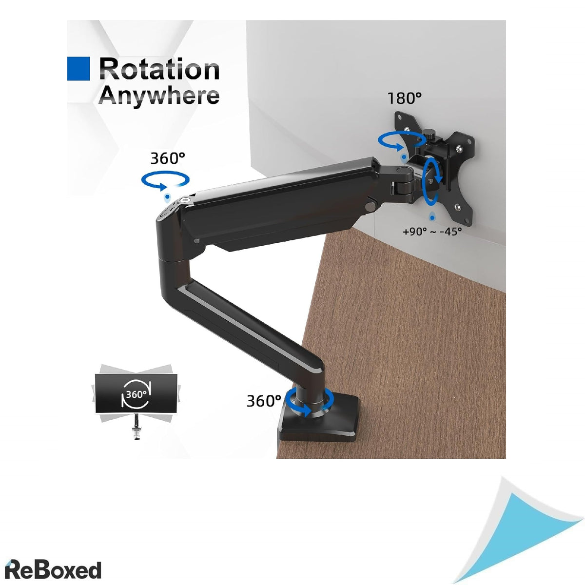 Suport de Birou cu Brat Reglabil pentru Monitor (13&quot; - 32&quot;), Sistem cu Arc cu Gaz, Negru