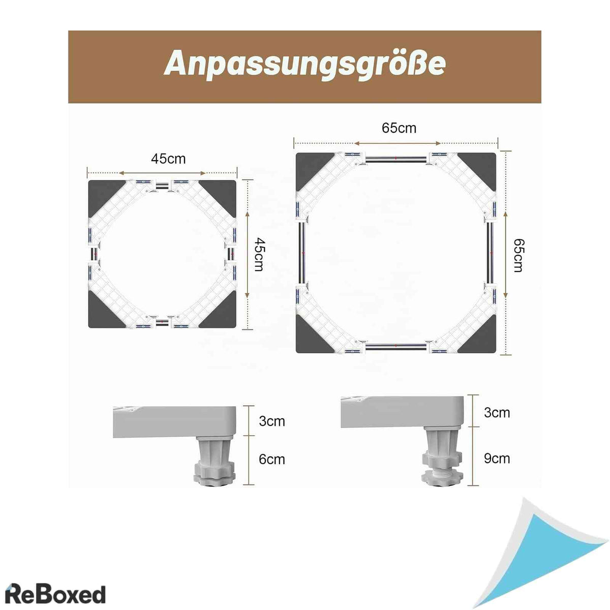 Suport Fix Masina de Spalat si Frigider DEWEL Dimensiune Reglabila 46-65 cm Sarcina Maxima 300 kg Piedestal cu 4 Picioare Antiderapante Inox Alb