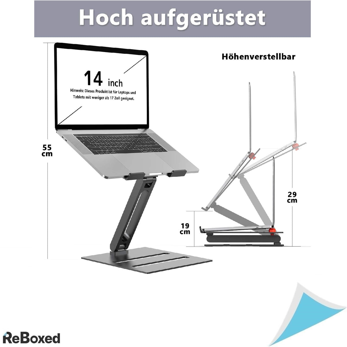 Suport Laptop Reglabil pe Înălțime MiiKARE, Pliabil, Ergonomic, din Aluminiu, pentru Laptopuri până la 17”