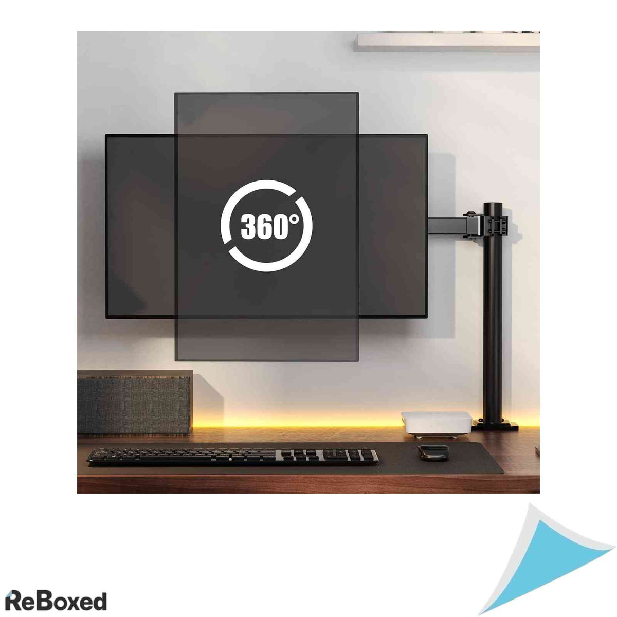 Suport Monitor Birou HUANUO pentru Ecrane 13-32 Inci Reglabil pe Inaltime Inclinare si Rotire 360 Grade VESA 75x75 100x100 Sustine 8 kg Negru